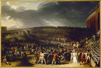 Fete de la Federation July 14, 1790, at the Champ-de-Mars, current 7th arrondissement, 1792.