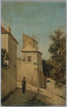 Rue du Mont-Cenis, at the corner of rue Saint-Vincent, in Montmartre, 18th arrondissement, c1870 — 1880.