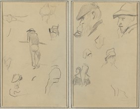 A Man Leaning on a Wall with Five Other Studies; Two Bearded Men Wearing Hats, and Five Other Studies [recto], 1884-1888.