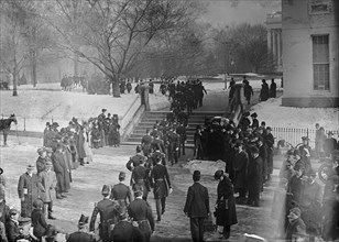 New Year's Reception At White House - General View of Army officers Leaving War Department For Reception, 1910.