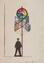 Design for a stand at the entrance to an exhibition of works by the students , 1920. Private Collection.
