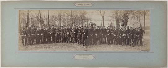 Panorama: group portrait of soldiers from Commander Poisson's 100th Battalion, 1870.