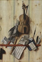 Trompe l'oeil with Violin, Music Book and Recorder, 1672. Found in the collection of the Statens Museum for Kunst, Copenhagen.