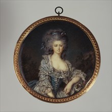 Portrait thought to be the Countess of Angiviller in a blue dress with lace, c1785.