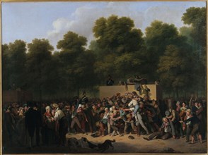 Distribution de vin et de comestibles aux Champs-Elysées, à l'occasion de la fête du roi, 1822.
