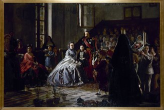 The Emperor, the Empress and the Imperial Prince visiting an orphanage in Fontainebleau, c1867.