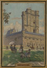 Sketch for the town hall of Vincennes: the chapel, keep, obelisk, the manoeuvring area..., 1898. Creator: Maurice Chabas.