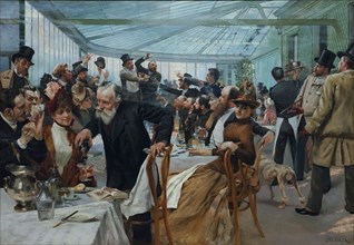 The Scandinavian Artists' Lunch at Café Ledoyen, Paris: Varnishing Day , 1886. Creator: Birger, Hugo (1854-1887).