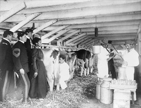 Demonstration of milk testing in stable, at Hampton Institute, Hampton, Virginia, 1899 and 1900.