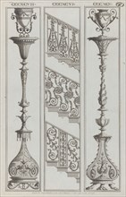 Candelabra Designs and Stair Railing Designs, nos. CCCXCV-CCCXCVII and 398-400 ("..., April 1, 1792. Creator: Michelangelo Pergolesi.