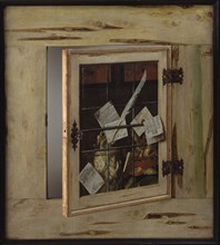 Trompe l'Oeil. A Cabinet of Curiosities with an Ivory Tankard, 1670. Creator: Gijsbrechts, Cornelis Norbertus (before 1657-after 1675).