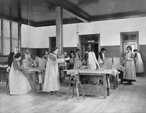 A class in sloyd woodworking, 1899 or 1900. Creator: Frances Benjamin Johnston.
