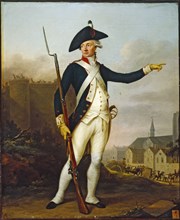 Citizen Nau-Deville, in National Guard uniform, transporting a convoy of weapons and ammunition, 1790.