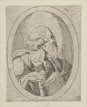 An apostle seen in profile facing right, holding an open book, in an oval frame, from..., 1600-1640. Creator: Anon.