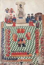 King Henry VIII at the opening of the Parliament of England at Bridewell Palace, 1523. Creator: Wriothesley, Sir Thomas (c. 1460-1534).