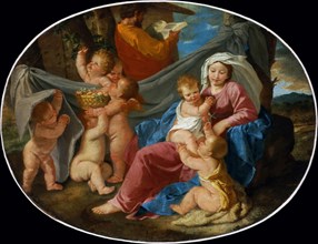 Rest on the Flight into Egypt with the Infant Saint John the Baptist and Angels, ca 1627. Creator: Poussin, Nicolas (1594-1665).