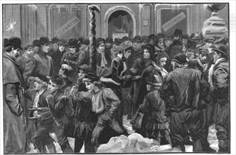 'Distress in London - Unemployed waiting at a Soup Kitchen', 1886.  Creator: Unknown.