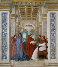 Pope Sixtus IV Appoints Bartolomeo Platina as Prefect of the Vatican Library, ca 1478. Creator: Melozzo da Forli (1438-1494).