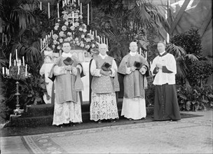 Military Field Mass By Holy Name Soc. of Roman Catholic Church, officiating Priests..., 1910. Creator: Harris & Ewing.