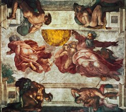 The Creation of the Sun, the Moon and the Plants. Sistine Chapel ceiling in the Vatican , 1508-1512. Creator: Buonarroti, Michelangelo (1475-1564).