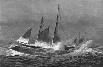 'The American Fisheries Question; Fishing Schooner 'Icing Up' in a Winter Gale', 1890. Creator: Captain Collins.