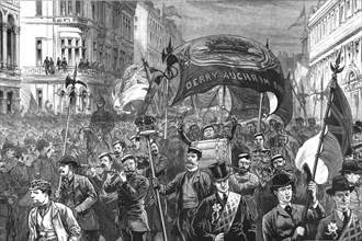 'The Crisis in Ireland - The Procession in Royal Avenue on it's way to Ulster Hall', 1886.  Creator: Unknown.