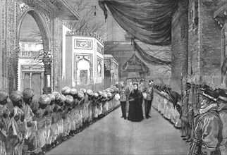 'The opening of the Colonial and Indian Exhibition by the Queen - 'Twixt East and West', 1886.  Creator: Unknown.