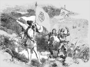 'Columbus taking possession of the Island of St Salvador; Columbus and his Discoveries 1492', 1854. Creator: Unknown.