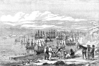 Varna Bay - the Allied Expedition Fleet getting under way for the Crimea, 1854. Creator: Unknown.