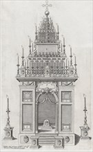 Design of the catafalque for the exequies of the Marchesa di Villena in San Giacomo degli ..., 1604. Creator: Anon.