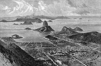 ''Views in Rio De Janeiro, South America; View from the summit of Corcovado, showing the suburb of B Creator: Unknown.