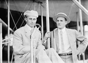 Aviator Harry Atwood, in Plane with Leo Stevens, 1911. Creator: Harris & Ewing.