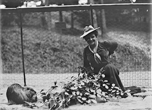 Mrs. Franklin Adams, nee Harriet Chalmers, at Zoo, 1912. Creator: Harris & Ewing.