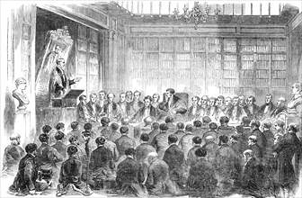 Dr. Alderson delivering the Harveian Oration, in the Theatre of the Royal College of Physicians, 185 Creator: Unknown.