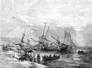 The Lowestoft Herring Fishery - drawn by E. Duncan, 1854. Creator: Unknown.