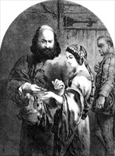 Shylock and Jessica - drawn by John Gilbert, 1854. Creator: Unknown.