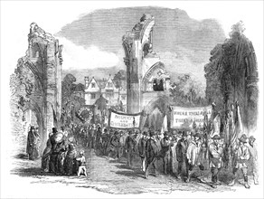 Opening of the Central Somerset Railway - Procession in the Abbey Grounds, at Glastonbury, 1854. Creator: Unknown.