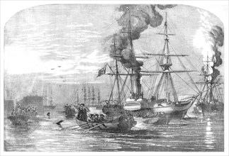 Steam-ships of the Allied Fleet searching for Infernal Machines off Cronstadt..., 1854. Creator: Unknown.