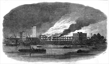 Fire at Cubitt's Building Works, Thames Bank, 1854. Creator: Smyth.