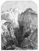 Peveril Castle, and entrance to the Peak Cavern, 1854. Creator: Unknown.