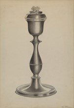 Pewter Lard Oil Lamp, c. 1937.