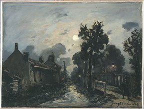 A street in Delft at night, 1868.