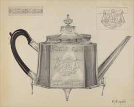 Silver Teapot with Tray, c. 1936.