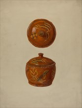 Pa. German Jar with Cover, c. 1937.