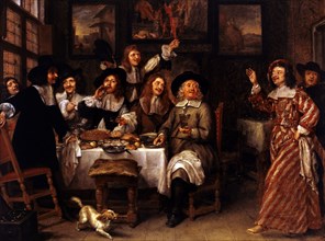 Repas d'artistes, after 1660. Artists' meal.