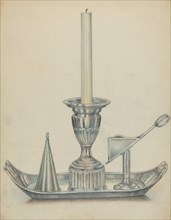 Silver Candlestick with Two Snuffers, c. 1936.