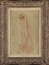 Nu de dos, c.1905. Nude taking a bath, rear view.