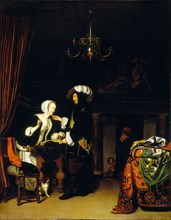 Gentleman in the shop, after Frans van Mieris, c.1660.
