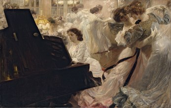 Bal blanc, 1903. White ball. Women dancing with each other.