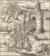 Various Men Kneeling on a Bridge in front of a Town, 1514/1516.